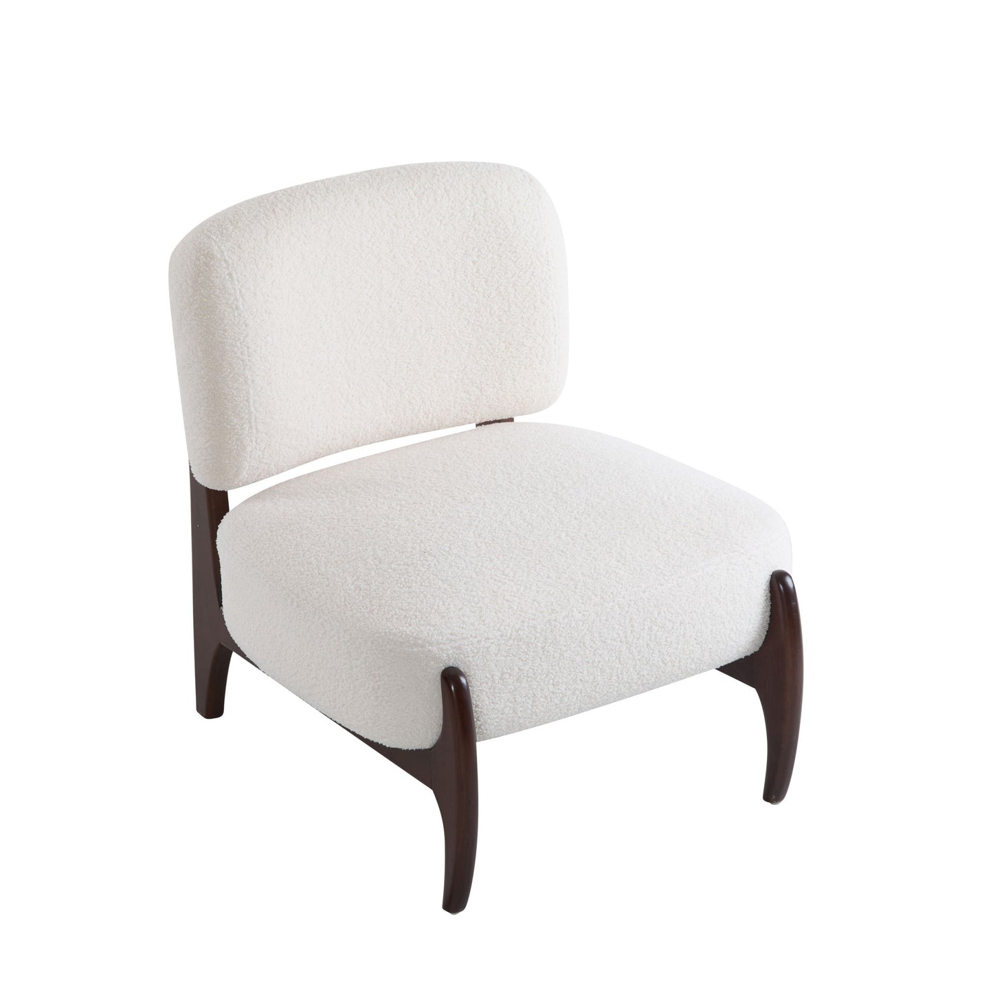 Modern Boucle Lounge Chair With Solid Wood Fram