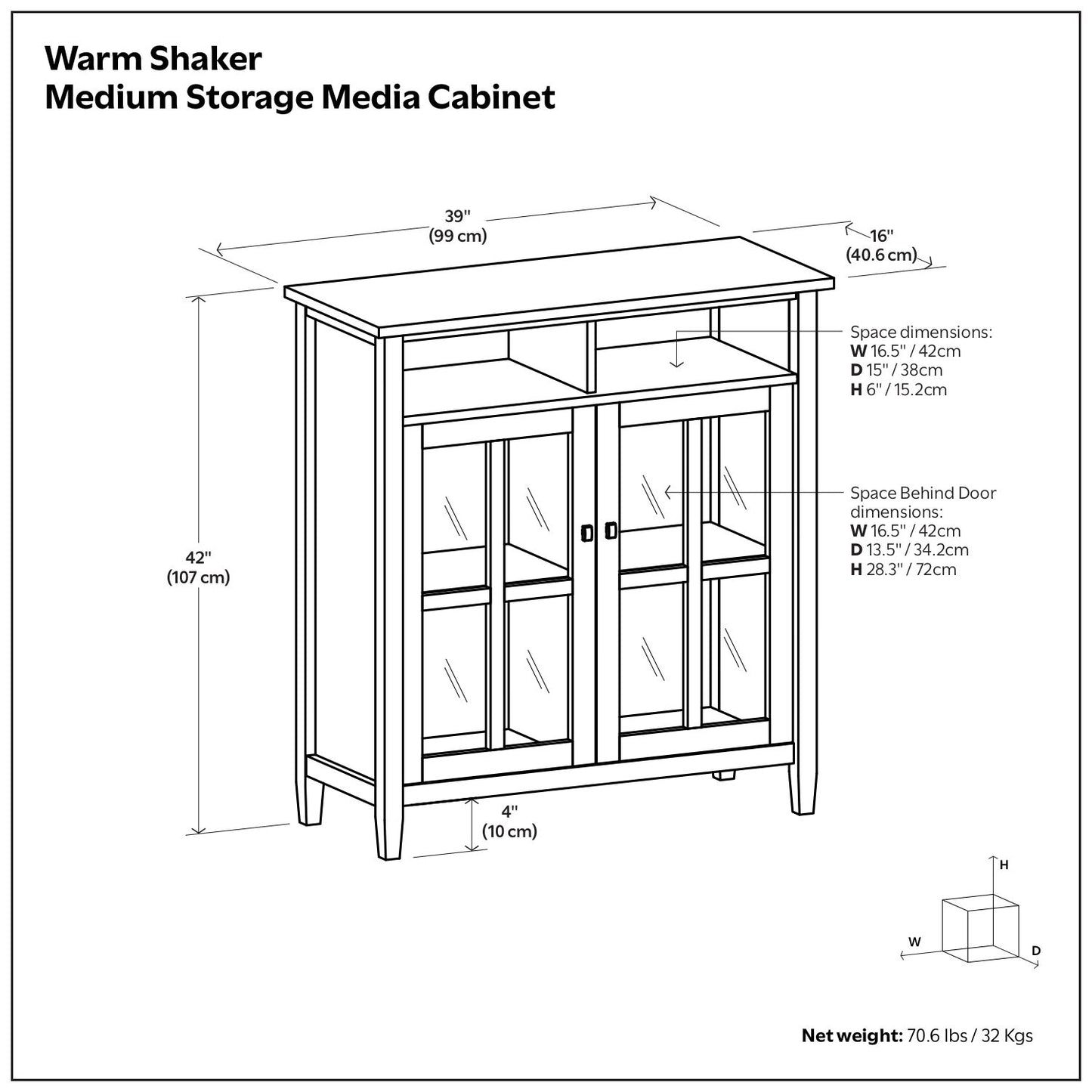 Warm Shaker - Handcrafted Medium Storage Media Cabinet