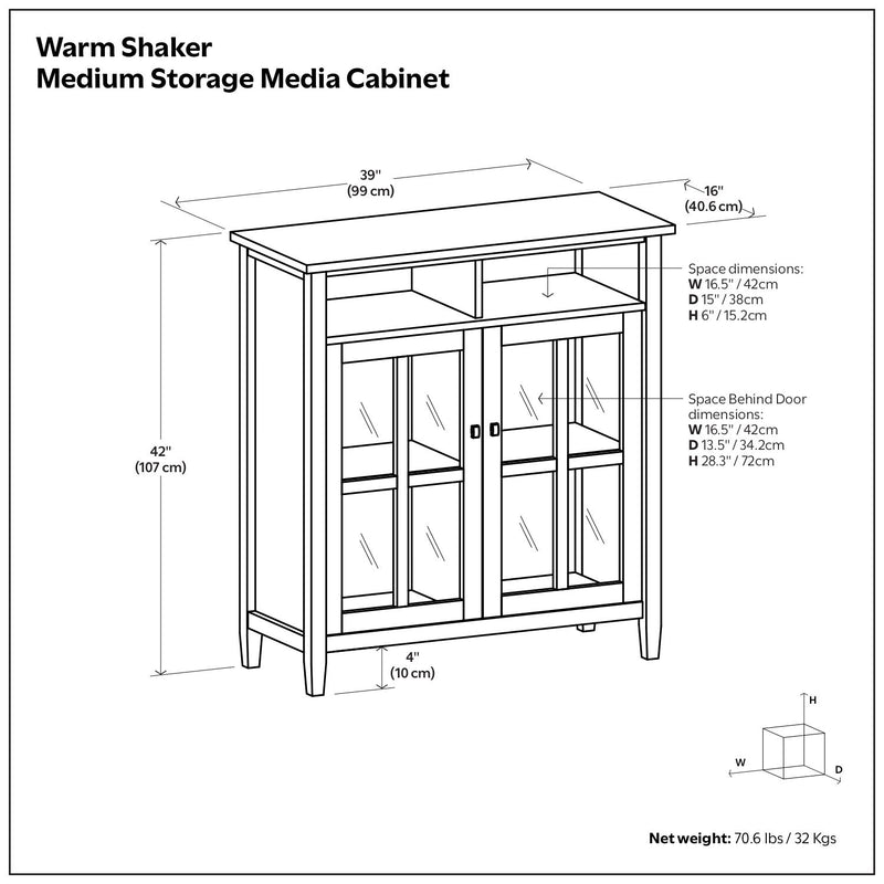 Warm Shaker - Handcrafted Medium Storage Media Cabinet