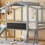 Loft House Bed With Ladder And Slide, With board And Light Strip On The Roof