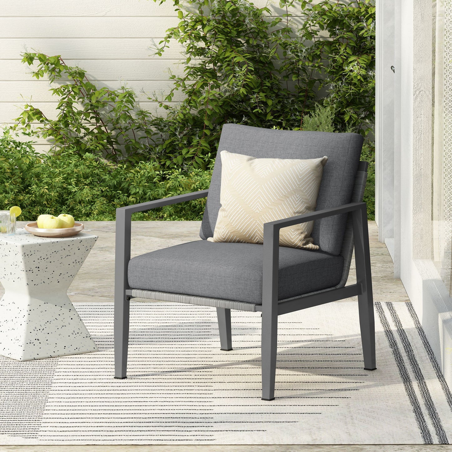 Modern Lounge Chair With Rope Accents And Cushions