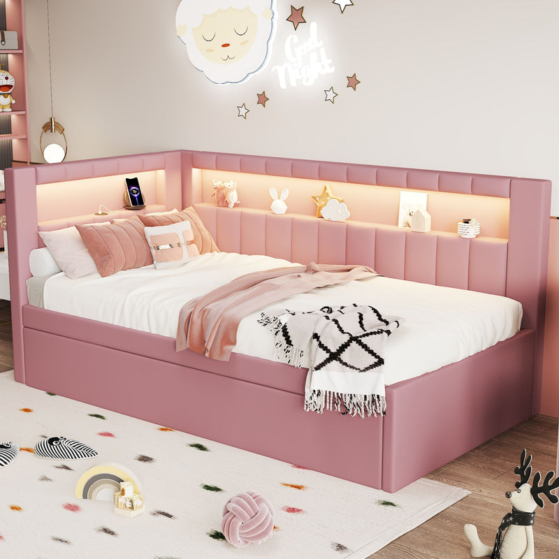 Upholstered Platform Bed With USB Ports And LED Belt