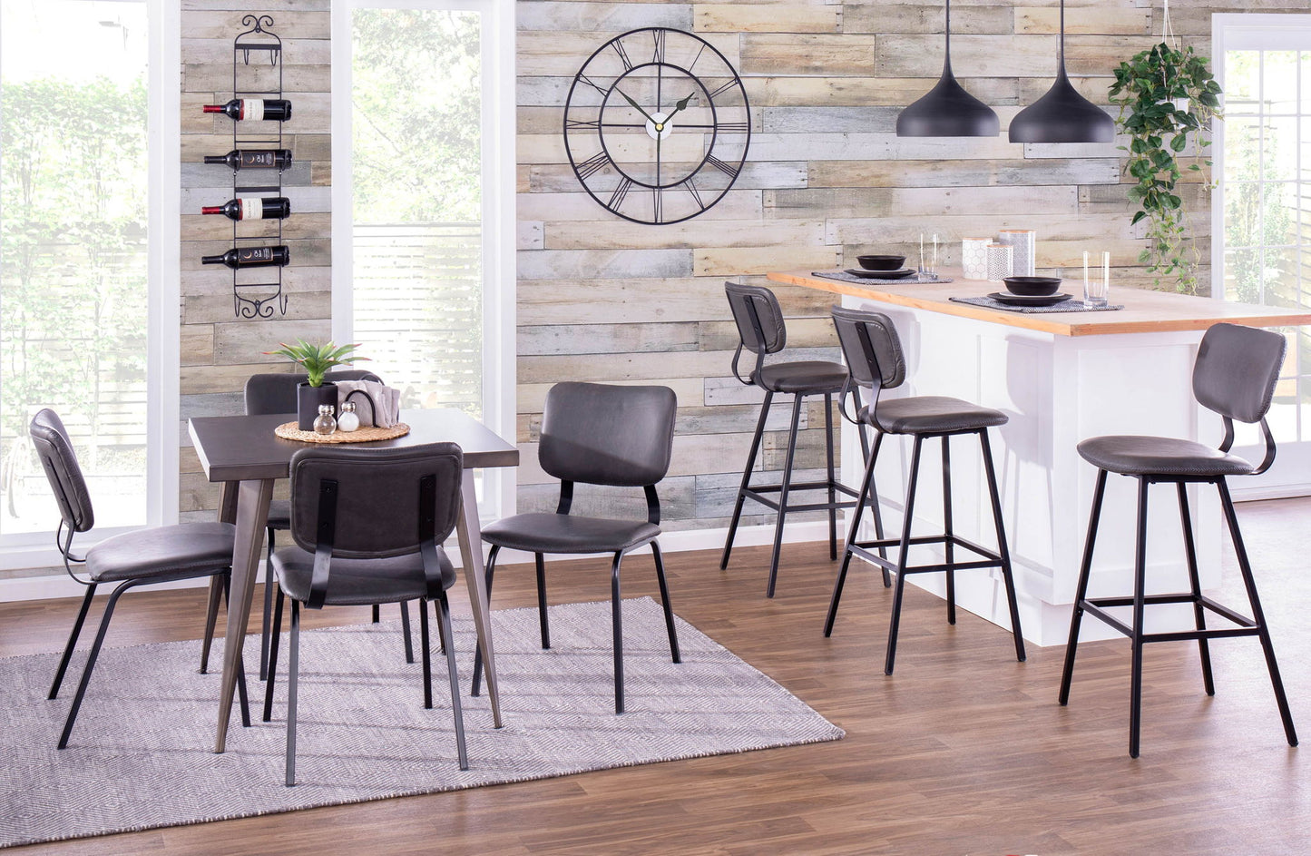 Foundry - Contemporary Barstool Zig Zag Stitching (Set of 2) - Black / Gray