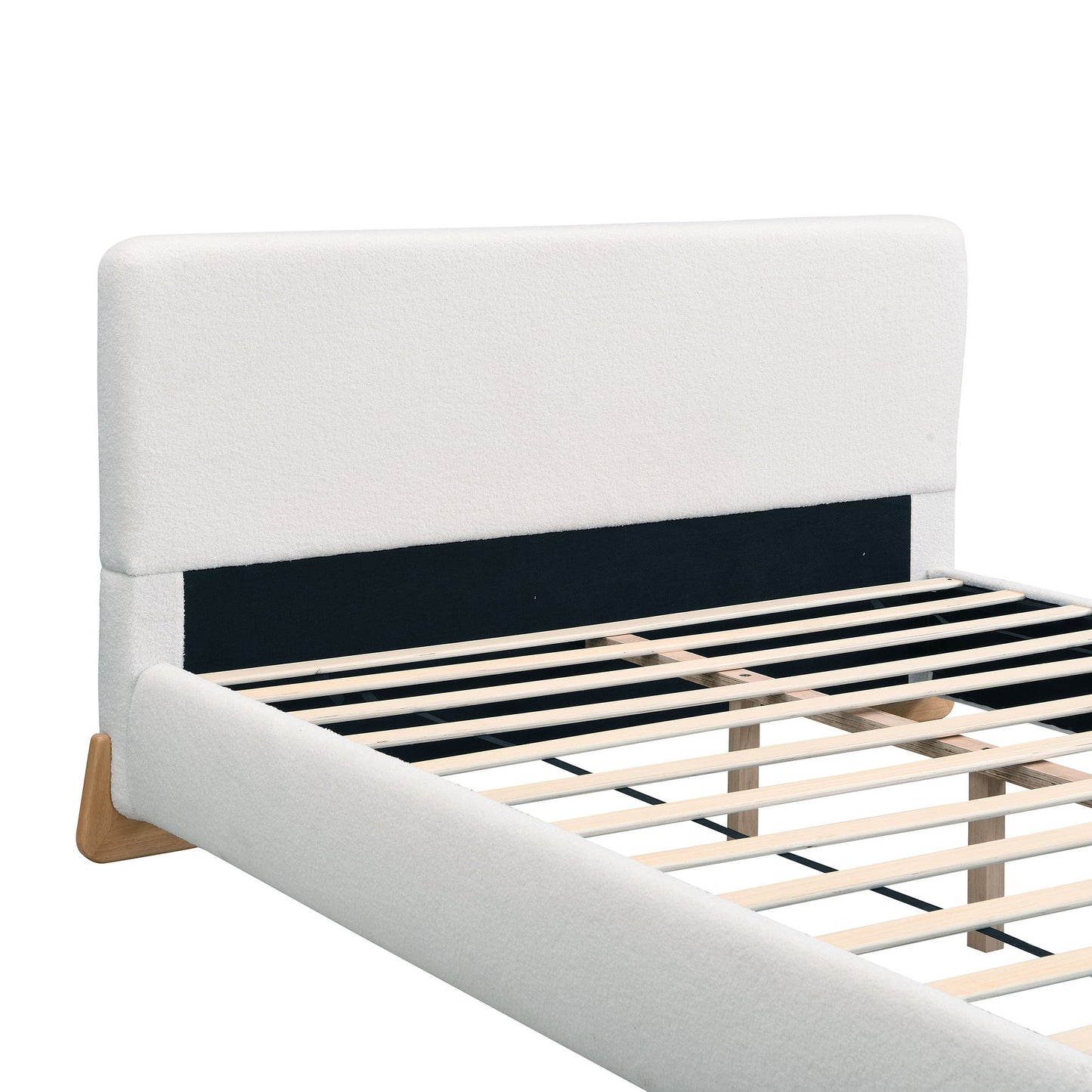 Queen Size Upholstered Bed With Slat Support - White