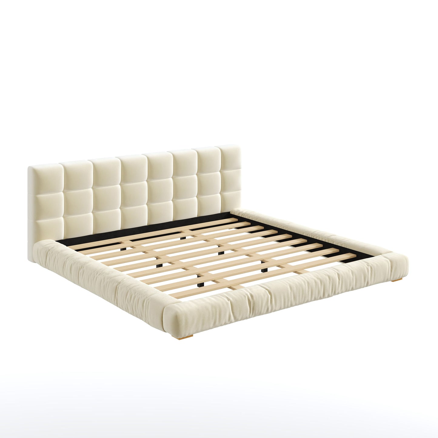 Upholstered Platform Bed Frame With Tufted Headboard