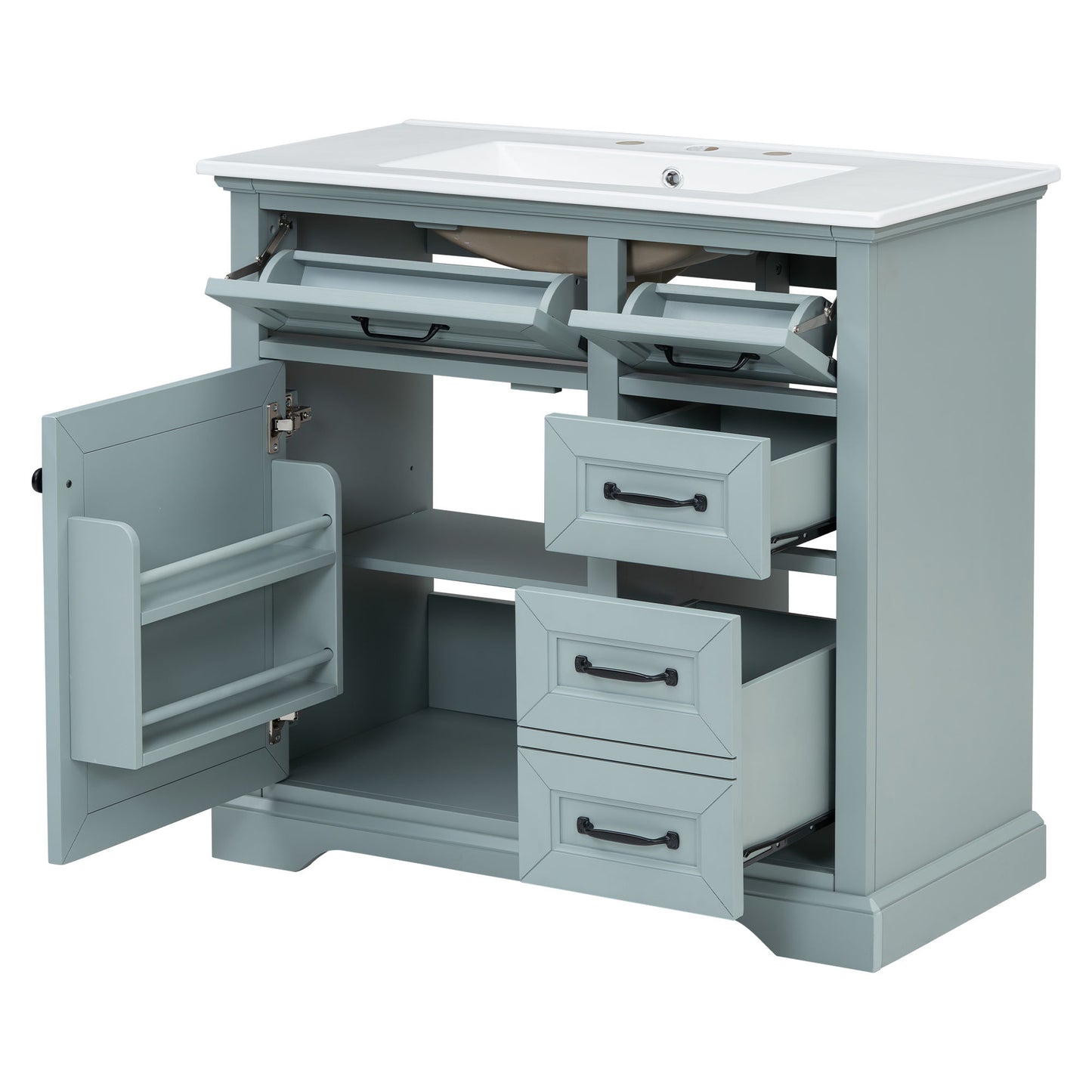 36" Bathroom Vanity With Sink, 2 Tip Out Drawers, Soft Close Hinges