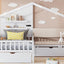 House Bed With Upholstered Sofa, Wireless Charging Station, Shelves And 2 Drawers
