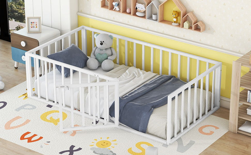 Metal Floor Bed Frame With Fence And Door
