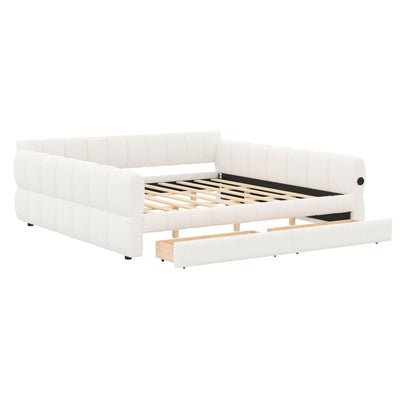 Upholstered Platform Bed With USB Charging And 2 Storage Drawers