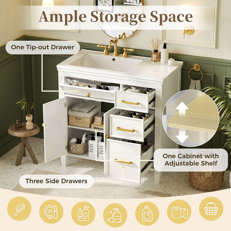 2 Piece Freestanding Bathroom Vanity Set With Sink Top, Reversible Dual Layout