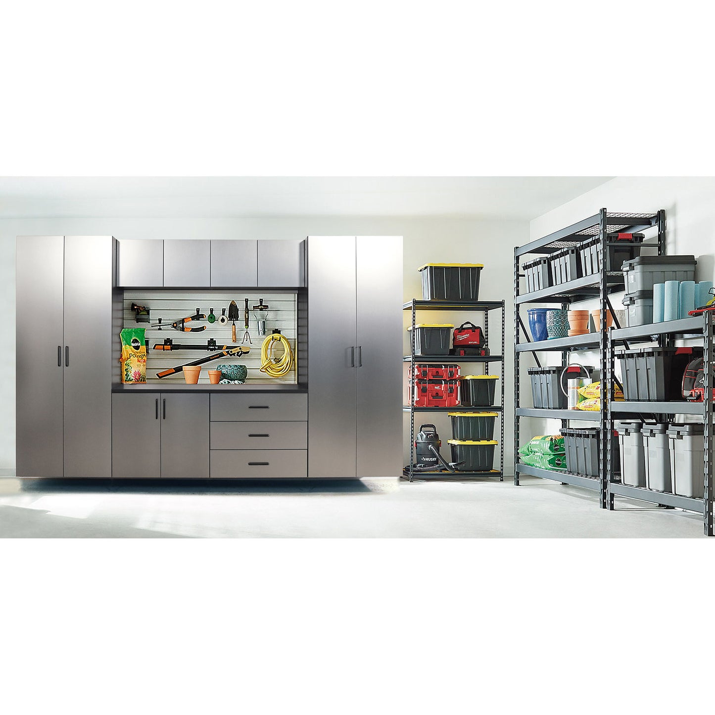Astro Series - Wall Storage Cabinet With Soft Closing Drawers - Metallic Gray