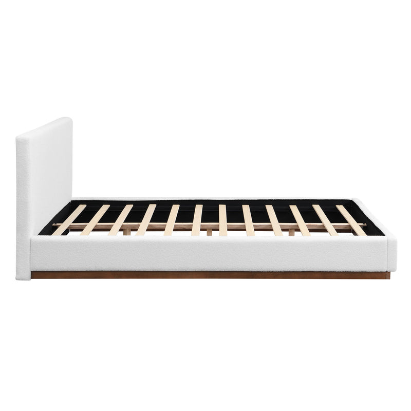 Queen Size Upholstered Bed With Solid Base Frame - White