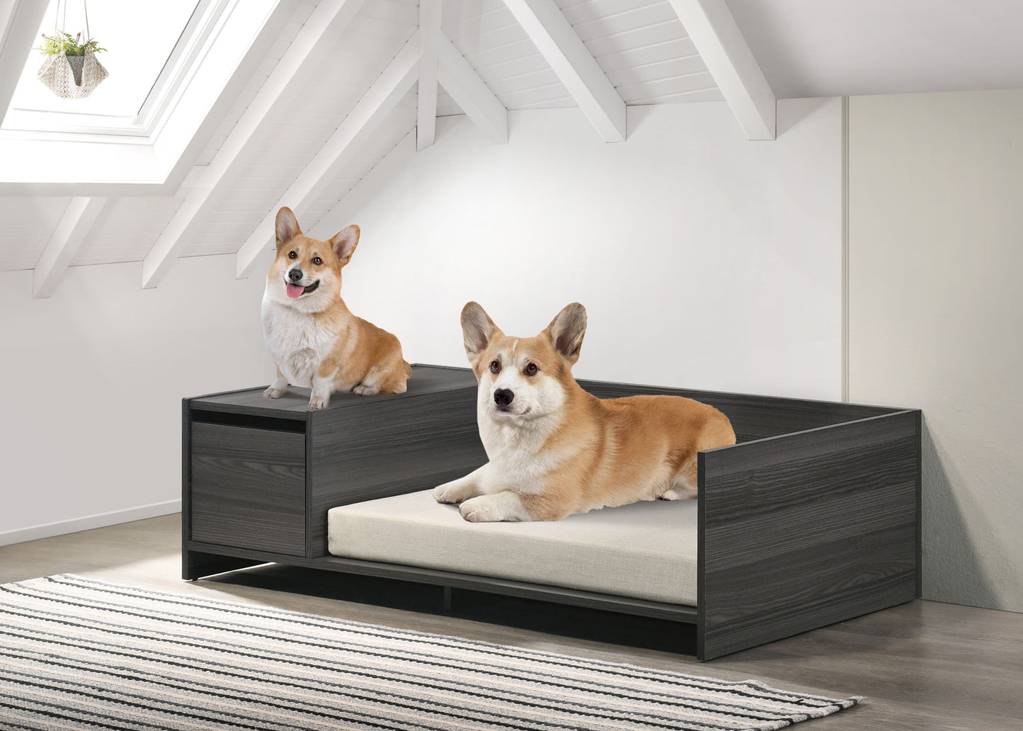 Esme - Wide Comfy Pet Bed With Cushion And Side Storage Compartment - Ash Gray