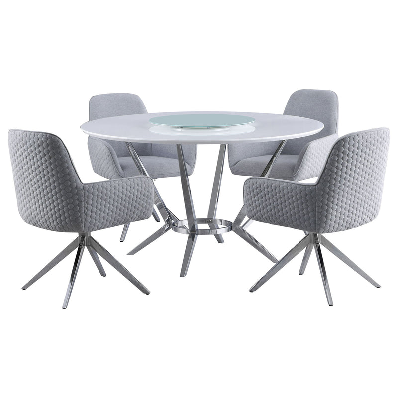 Anchor - Juego de comedor redondo de 5 piezas con sillas giratorias - Blanco brillante