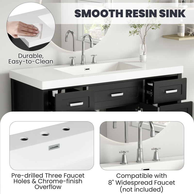 Bathroom Vanity With Sink, 2 Doors 8 Drawers, Soft Close System, Classic Design