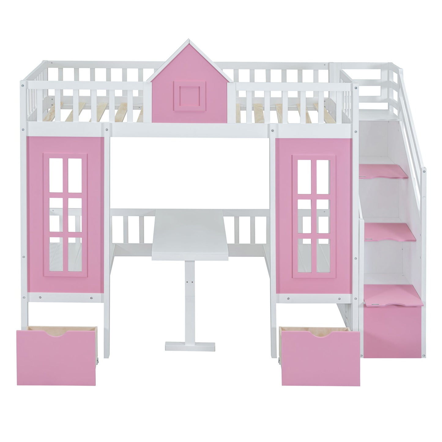 Twin Over Twin Bunk Bed With Changeable Table, Bunk Bed Turn Into Upper Bed And Down Desk