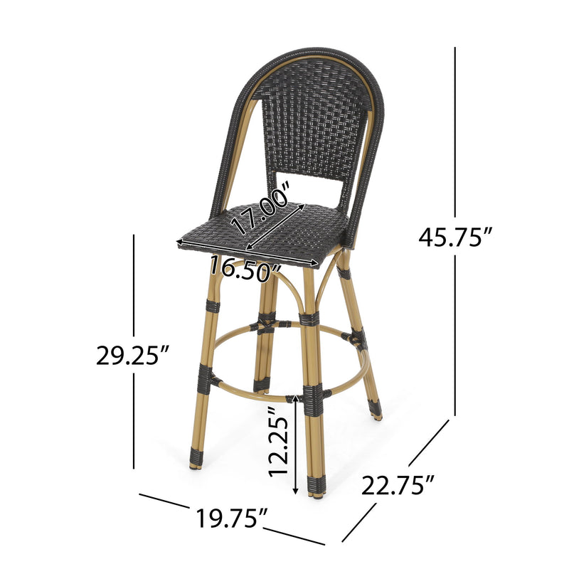 Outdoor Rattan And Aluminum French Barstools (Set of 2)