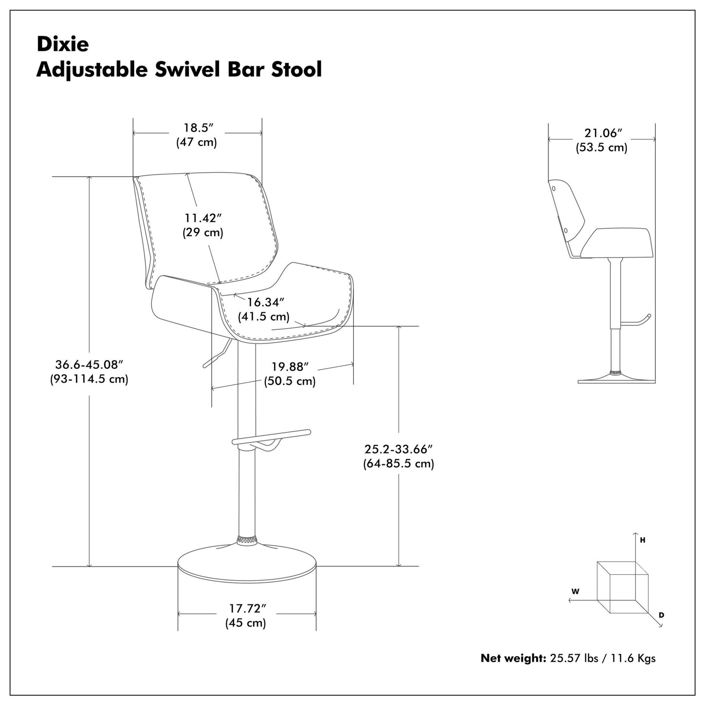 Dixie - Adjustable Swivel Bar Stool - Black