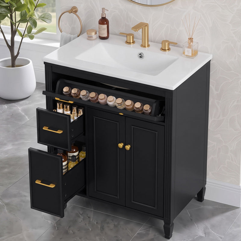 Freestanding Bathroom Vanity With Sink, Soft Close Door, Tip Out Drawer