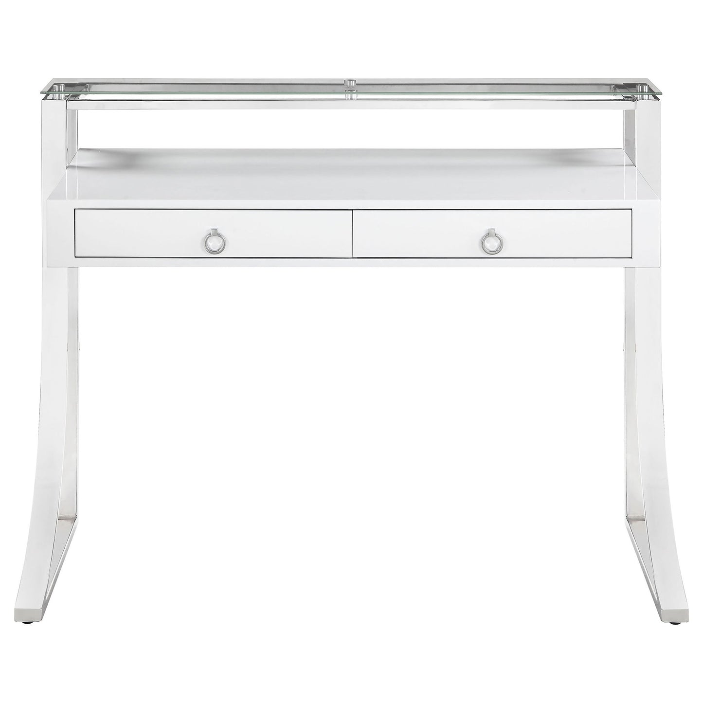 Serrano - 2 Drawer Writing Desk With Polished And Tempered Glass Hutch - Glossy White