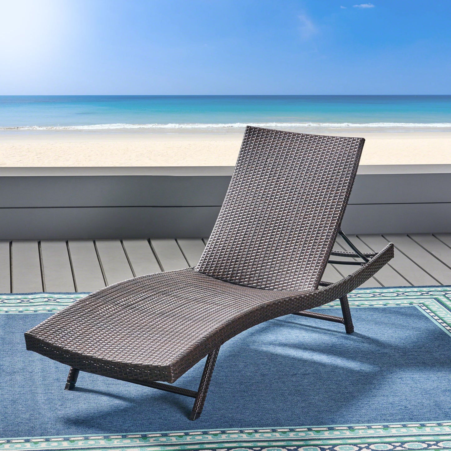 Kauai - Modern Style Pe Wicker Chaise Lounge - Brown Multi