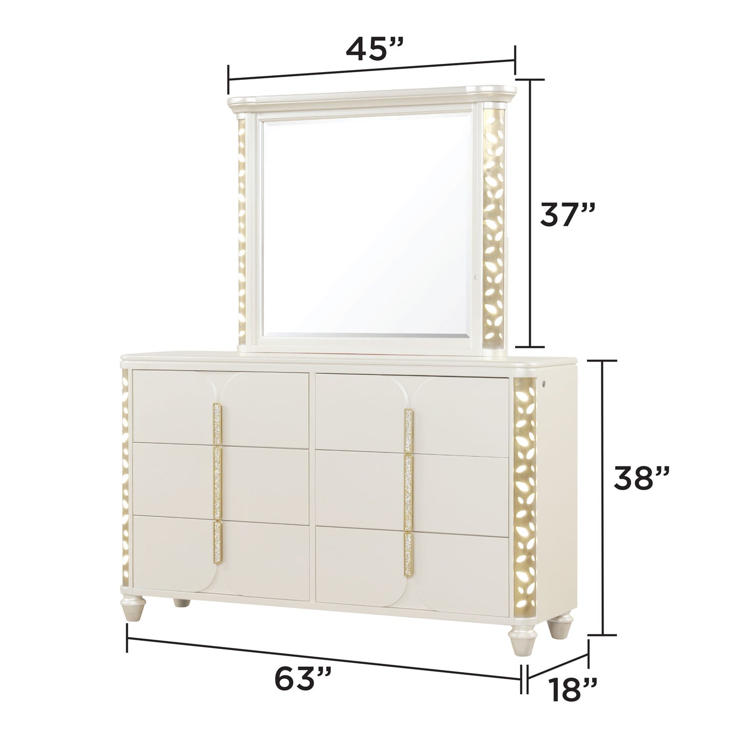 Cinderella - Dresser With LED Accents And 6 Storage Drawers (Mirror Not Included) - Beige