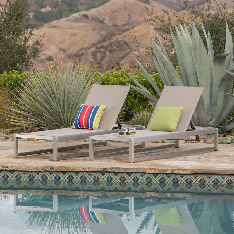 Outdoor Chaise Lounge (Set of 2) With Adjustable Aluminum Frame And Textilene Mesh Seating - Gray
