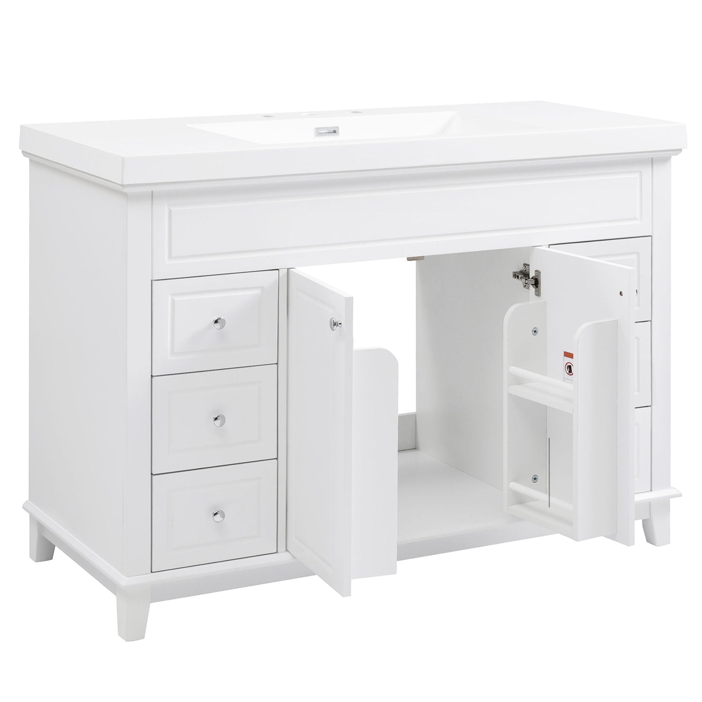 Bathroom Vanity & Sink, 6 Soft Close Drawers & Double Doors - White