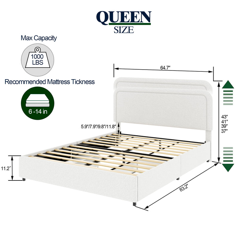 Liv - Cama plataforma tapizada con cajones patentada