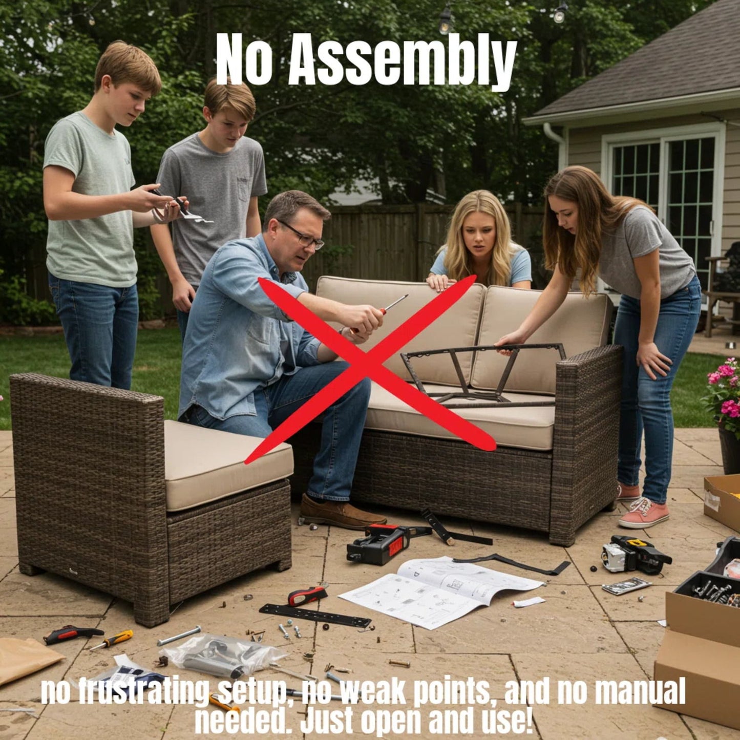 Wide Patio Sectional With Cushions - Brown