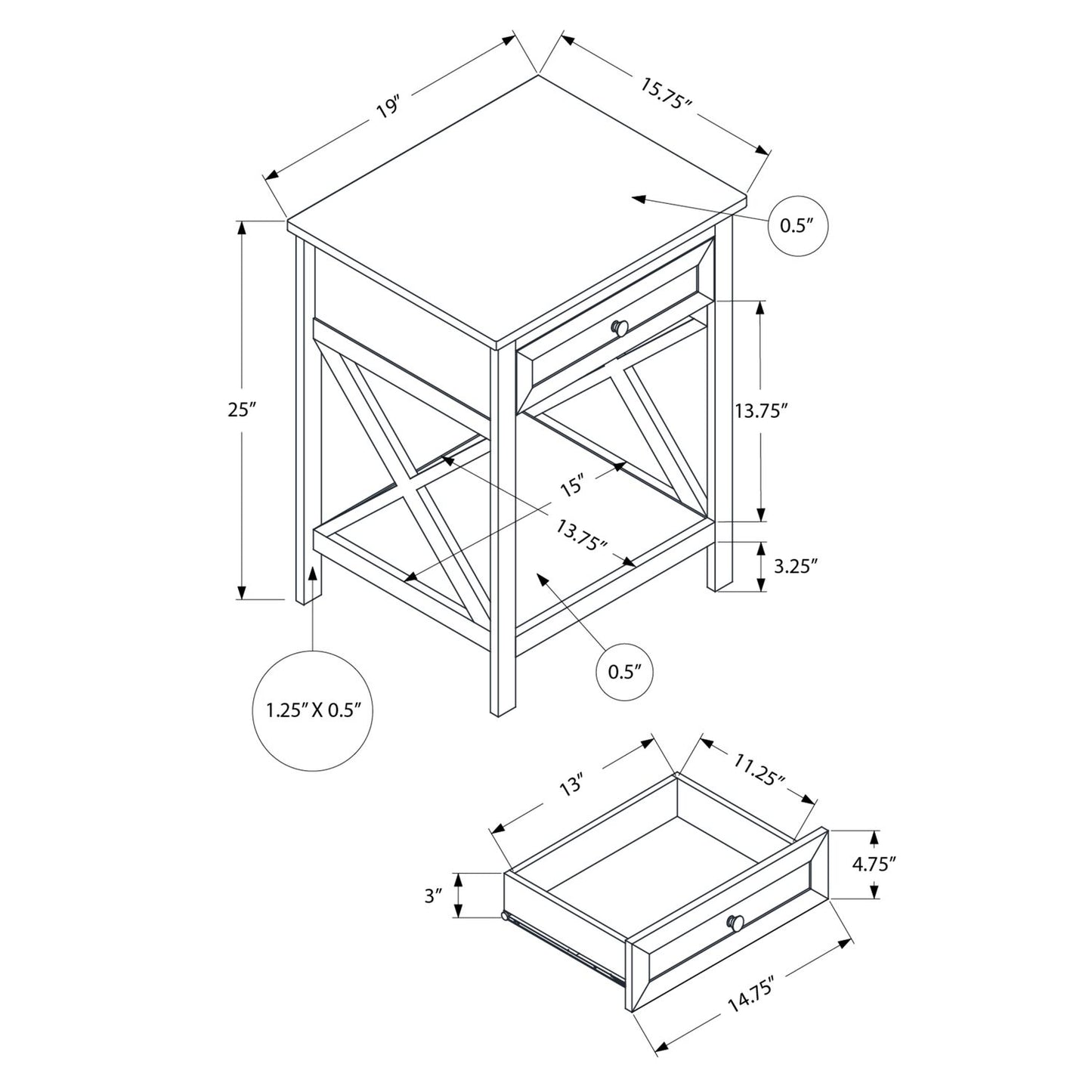 Accent End Table, 2 Tier, Storage Drawer, Transitional Style