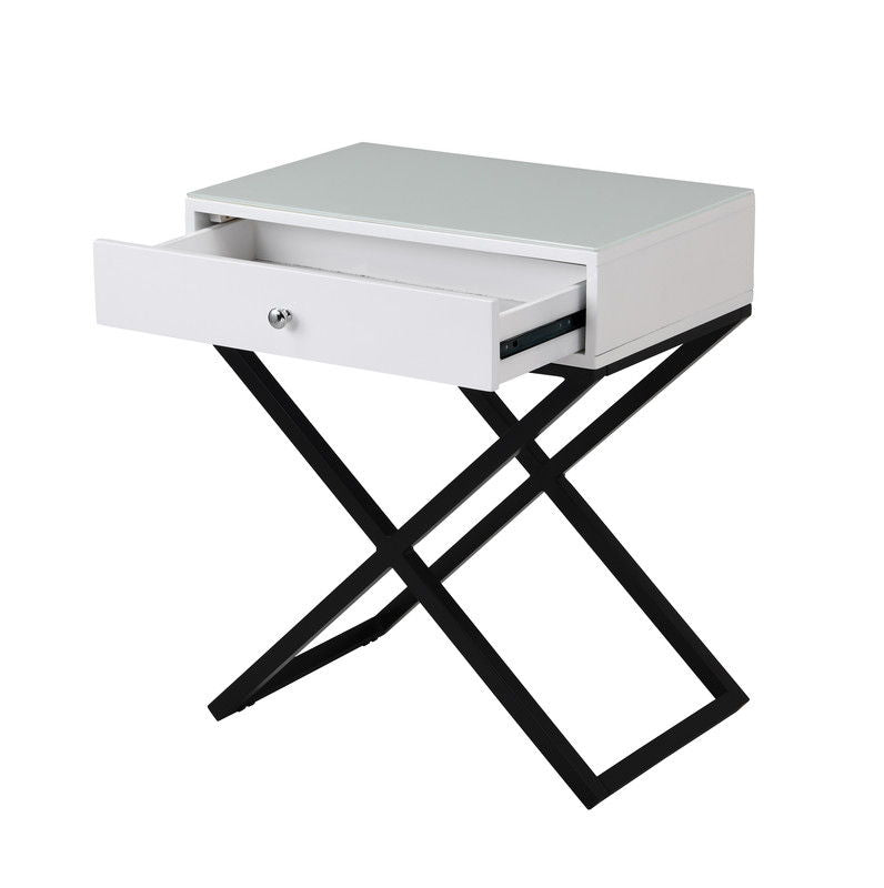 Koda - End Side Table Nightstand, Drawer And Cross Base