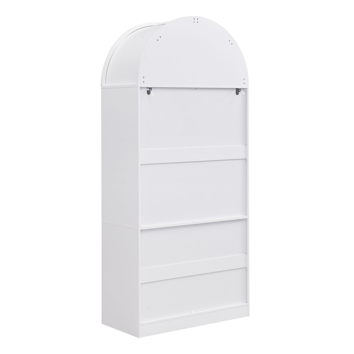 Arched Top Storage Cabinet With Fixed 2 Tier Shelves, 2 Large Drawers