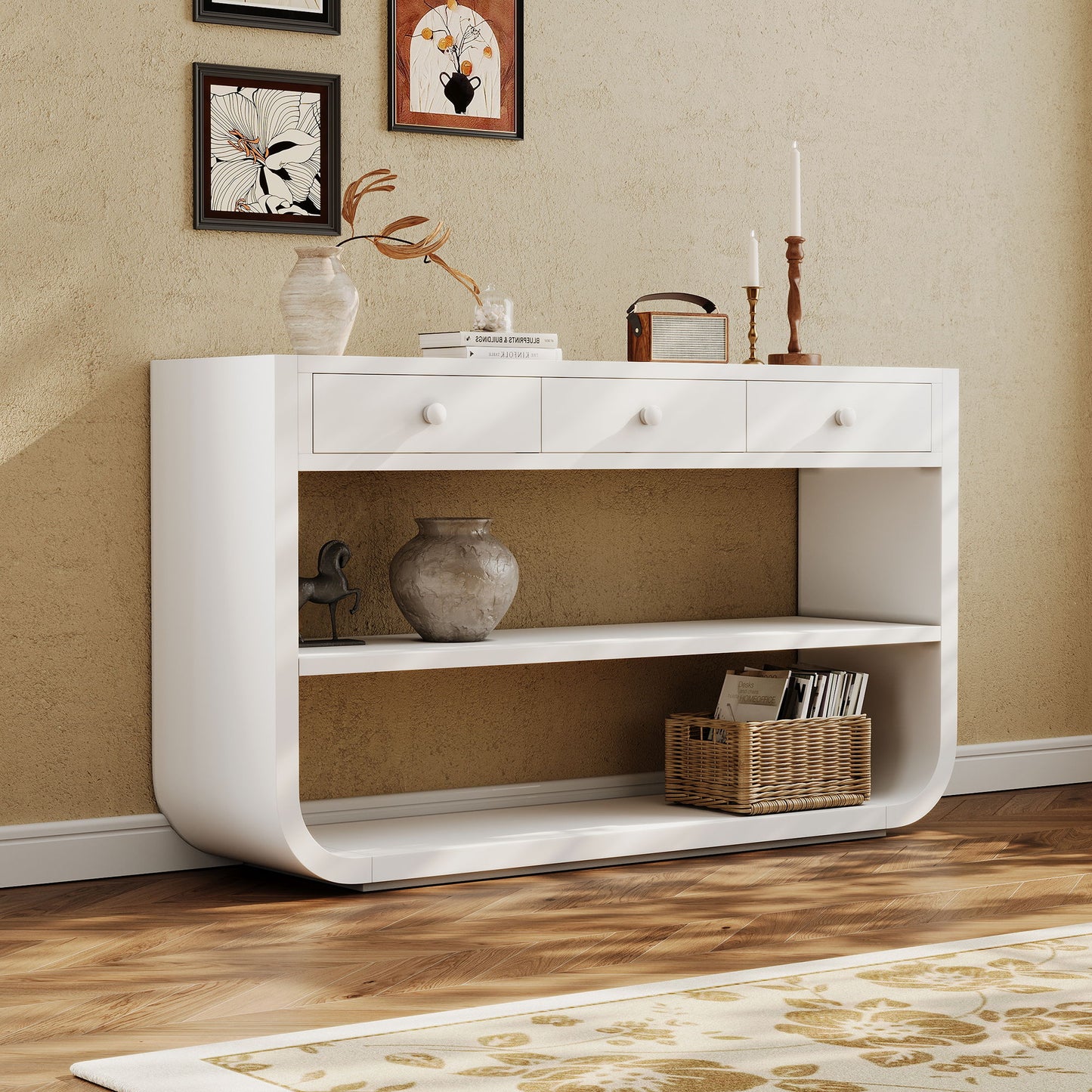 Console Table With 3 Soft Close Drawers & 2 Open Shelves