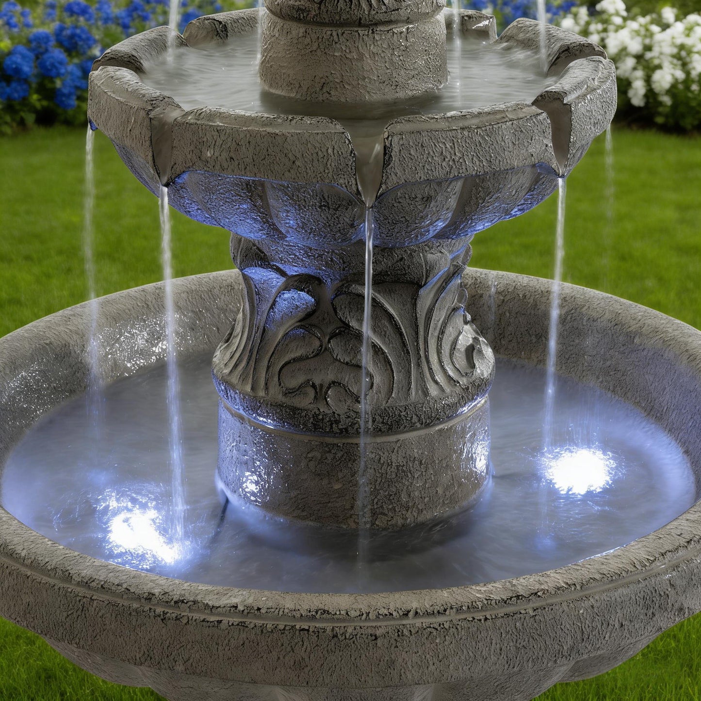 3 Tier Outdoor Garden Fountain With LED Lights - Gray