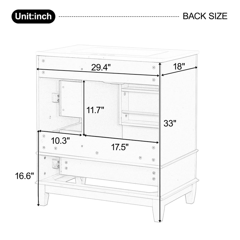 Freestanding Bathroom Vanity With Sink, Soft Close Door, 3 Drawers - White