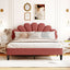 Upholstered Platform Bed With Flower Pattern Headboard