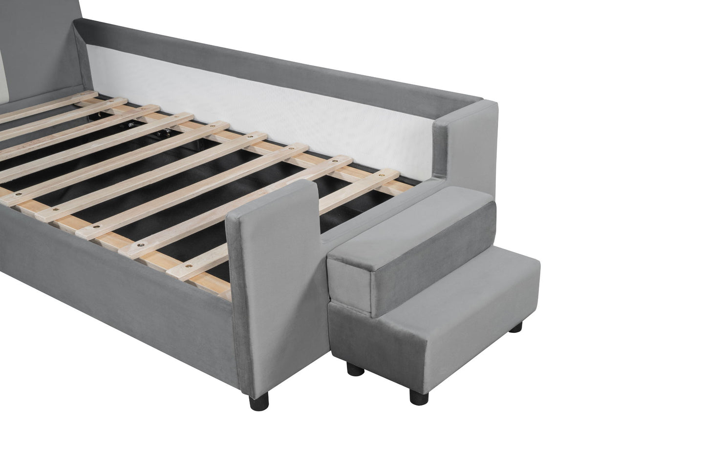 Upholstered Daybed With Bear Shaped Headboard, Hydraulic System And Breathable Fence