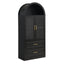 Arched Top Storage Cabinet With Fixed 2 Tier Shelves, 2 Large Drawers