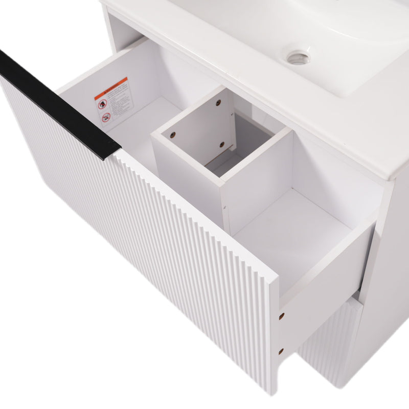 Fluted Bathroom Vanity With Ceramic Sink, Soft Close Slides