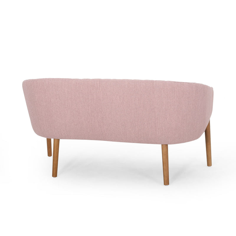 Mid Century Modern Loveseat With Channel Stitched Backrest