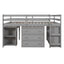 Loft Low Study Bed With Cabinet, Shelves And Rolling Portable Desk, Multiple Functions