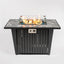 Morden Steel Fire Pit Table With Marble Tile Tabletop, Glass Wind Guard And Lid