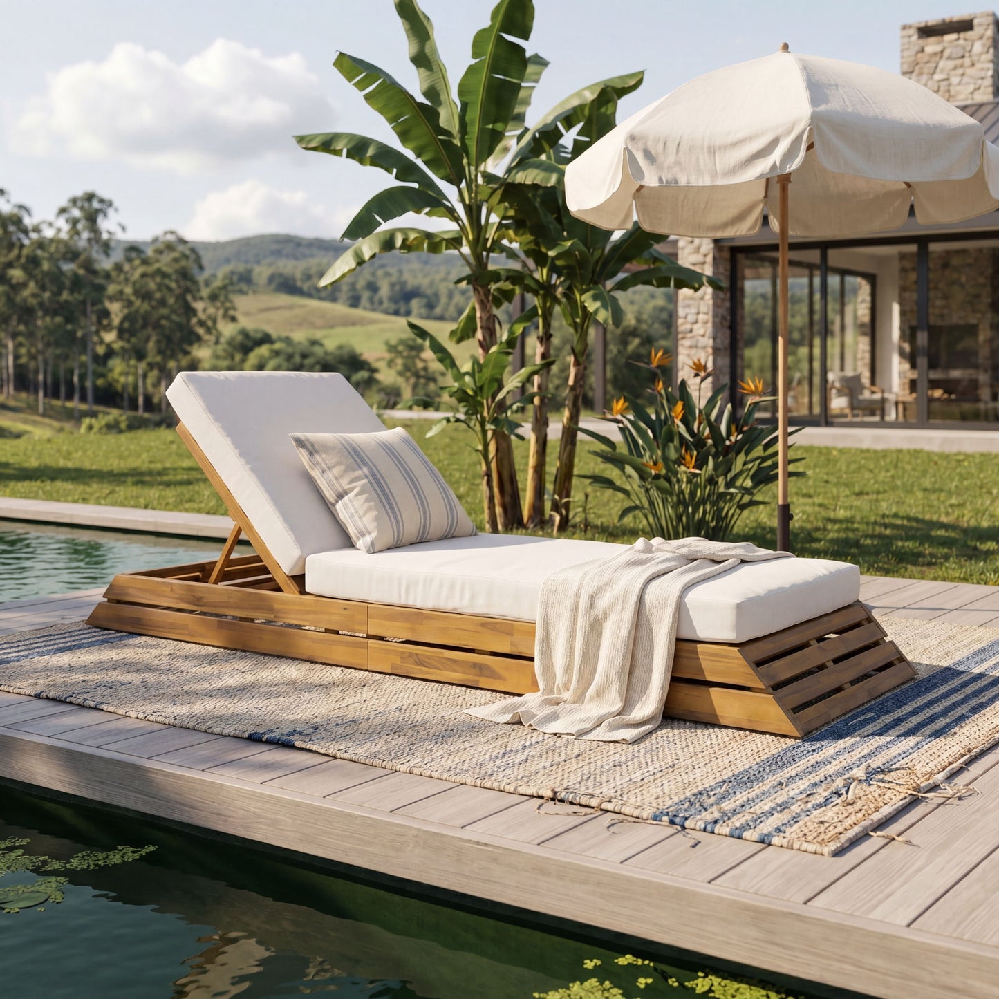 Chaise Lounge Set With 2 Fold Cushion