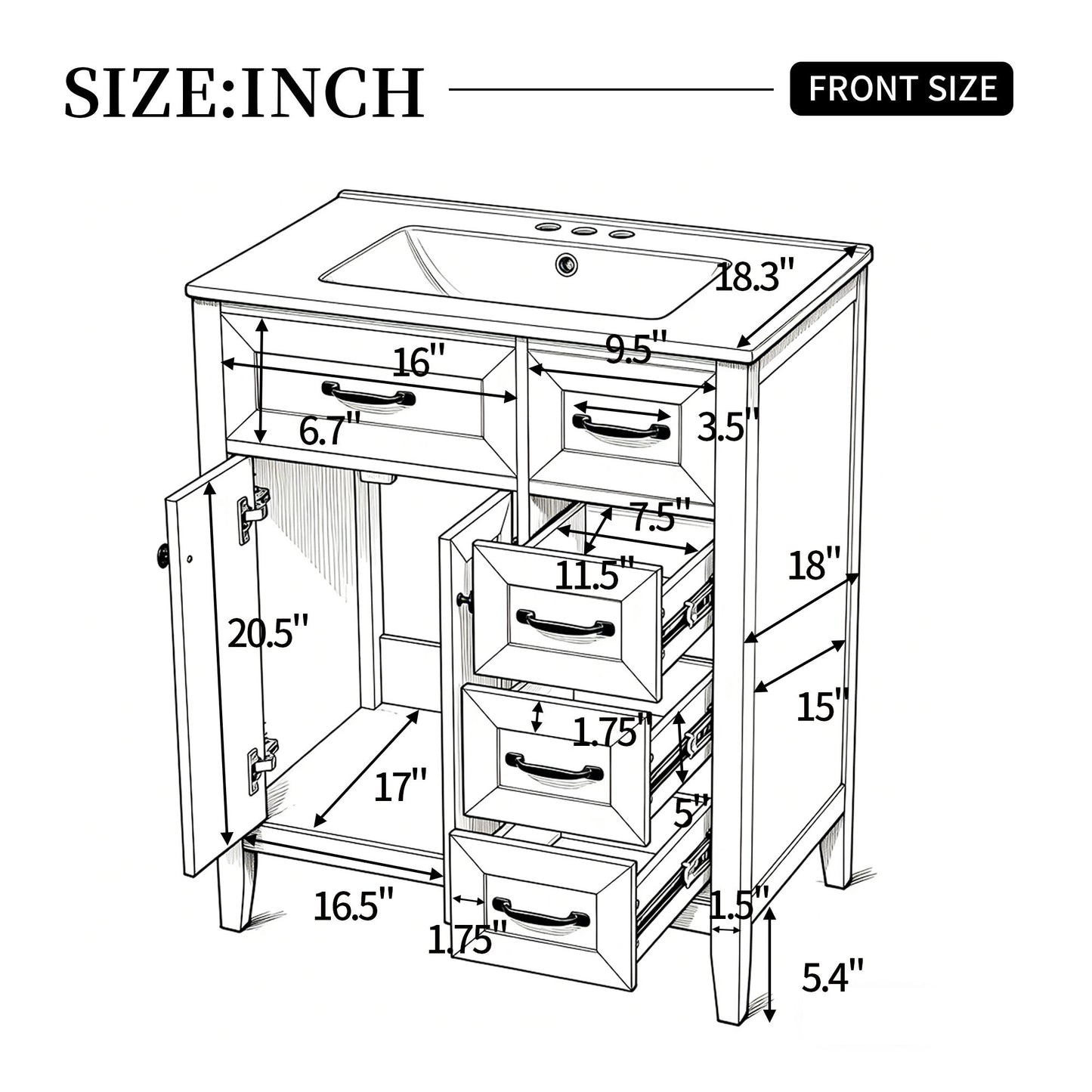 Bathroom Vanity With Sink, Freestanding Design, Soft Close Doors & Drawers - White