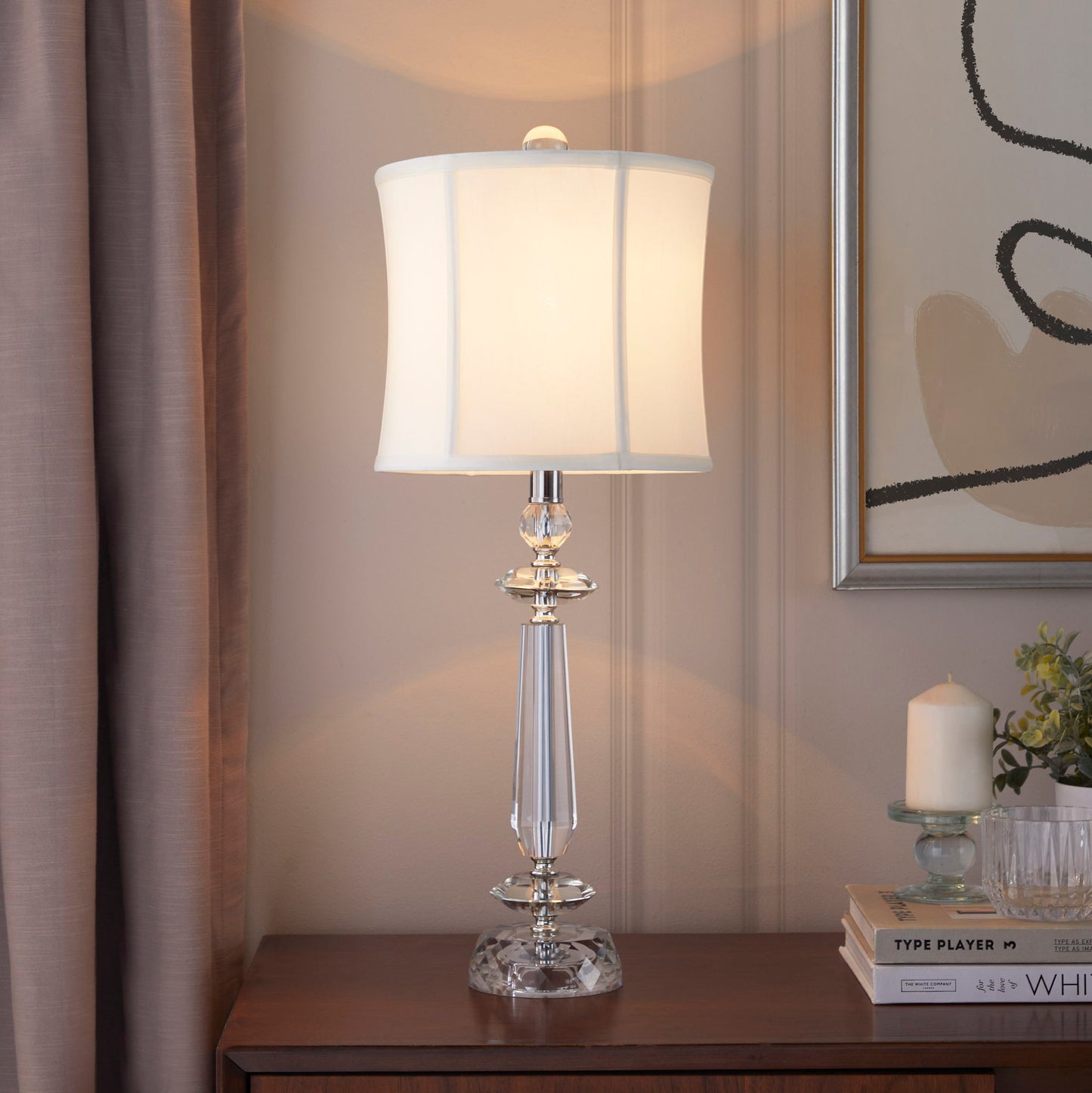 Karat - Contemporary Crystal Table Lamp (Set of 2) - Clear Crystal / Chrome / White Softback