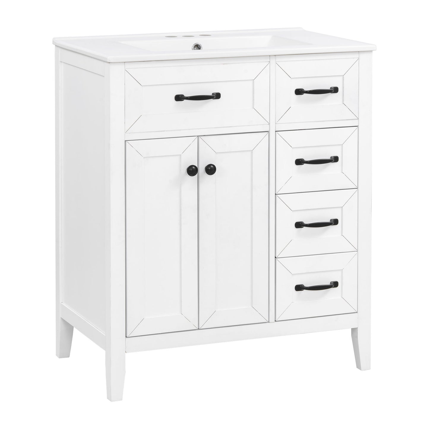 Bathroom Vanity With Sink, Freestanding Design, Soft Close Doors & Drawers - White