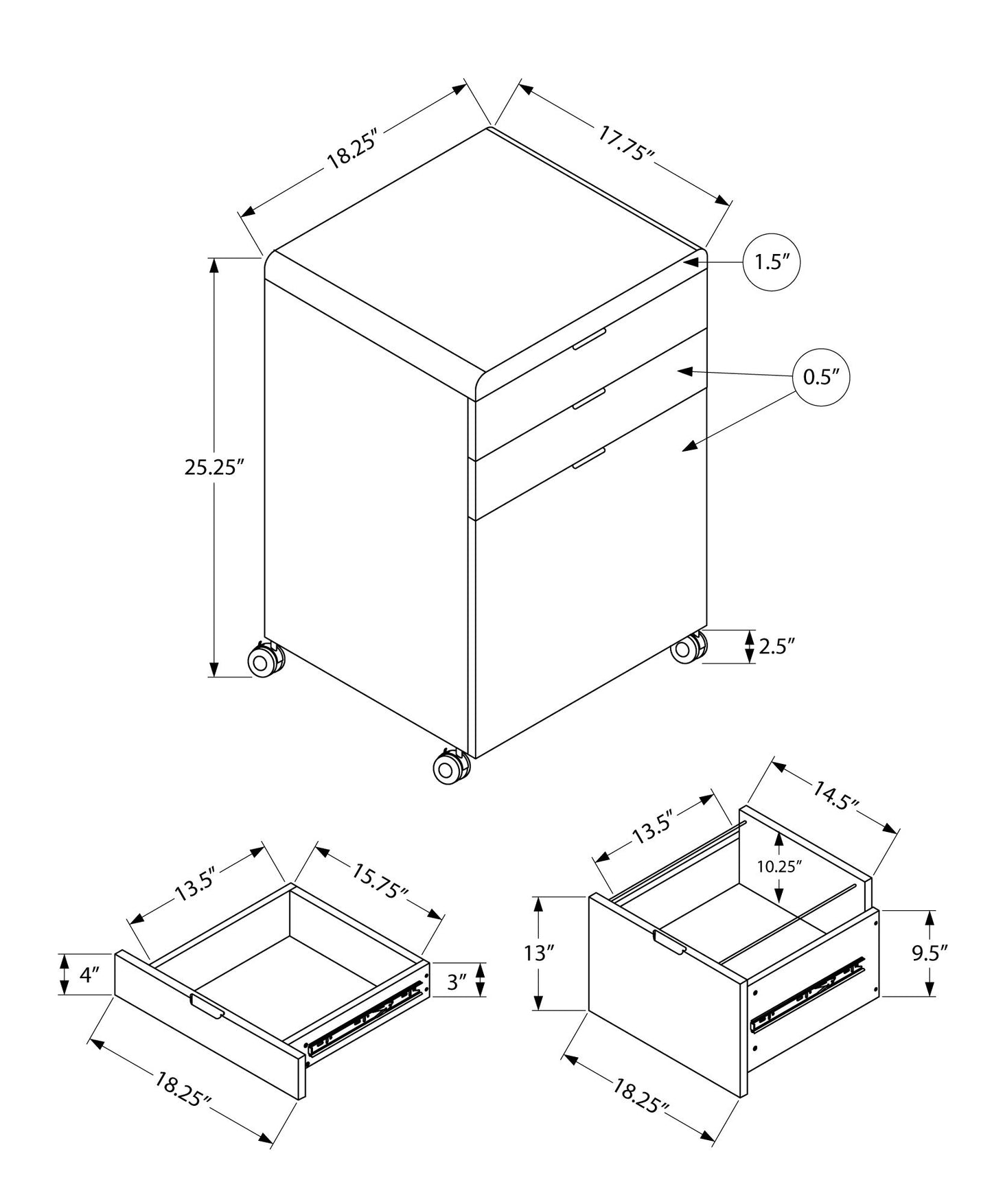 File Cabinet, Rolling Mobile, Storage Drawers, Printer Stand, Office, Work, Glossy Contemporary, Modern - White