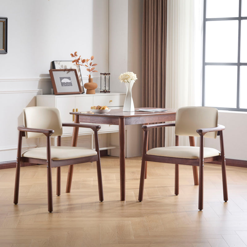Sillas de comedor, ideales para el hogar y la cocina (juego de 2) - Beige / Nogal oscuro