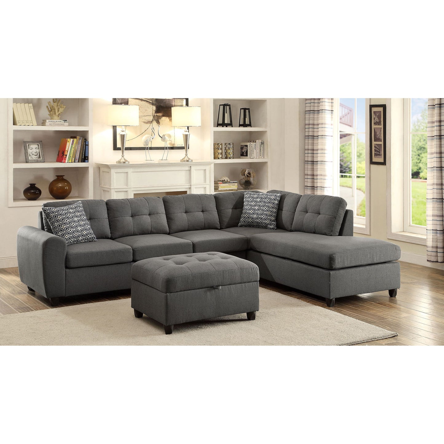 Balta - 2 Piece Loose Back Sectional With Ottoman Upholstered - Gray